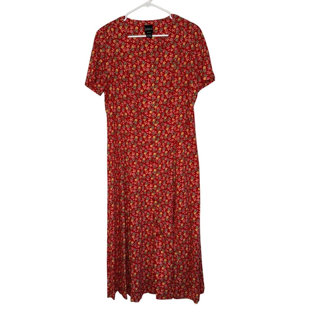 Vintage 90s Cottagecore Floral Rayon Midi Dress Small | Coquette Milkmaid Garden
